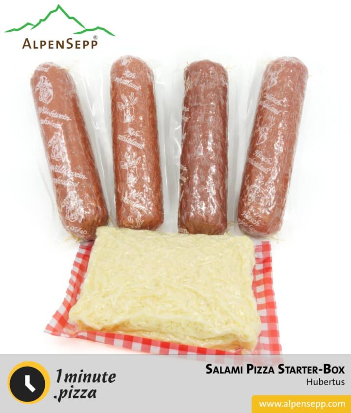 Salami Starter Pizza-Box "HUBERTUS" | Salami vom Wild für "Wilde Pizzen" + Reibkäse Mischung | Höchstgenuss mit 1minute.pizza
